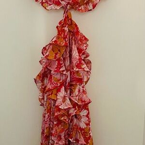 Astr Floral Ruffle Maxi Dress - Red and Orange